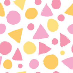 Simple seamless pattern with triangles and polka dots. Seamless pattern can be used for wallpapers, pattern fills, web page backgrounds, background textures.