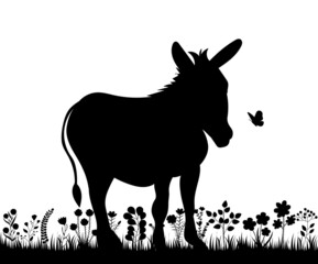 donkey in the grass silhouette, isolated vector