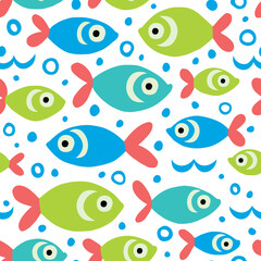 Nautical concept seamless pattern. Original fish. Seamless pattern can be used for baby fabric, clothes, wallpapers, patterns, web page backgrounds.
