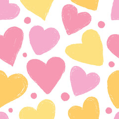 Seamless background with hearts in pink and yellow colors.