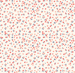 Vector seamless pattern. Pretty pattern in small flowers. Small red and pink flowers. White background. Ditsy floral background. The elegant the template for fashion prints. Stock vector.