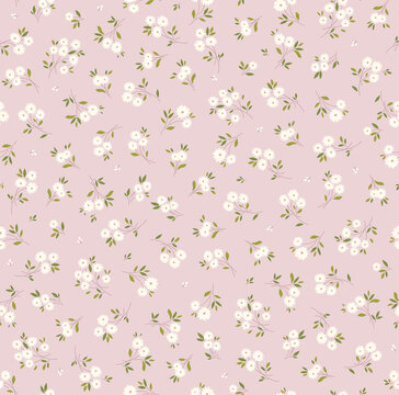 Vector seamless pattern. Pretty pattern in small flowers. Small white flowers. Pale pink background. Ditsy floral background. The elegant the template for fashion prints. Stock vector.