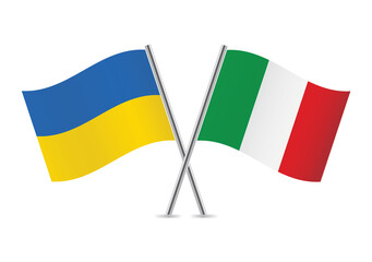 Ukraine and Italy crossed flags. Ukrainian and Italian flags, isolated on white background. Vector icon set. Vector illustration.