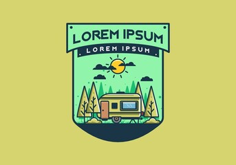 Campervan in the jungle flat illustration