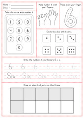Children Learning Printable - Coloring, Tracing, Writing, and Counting Number 6