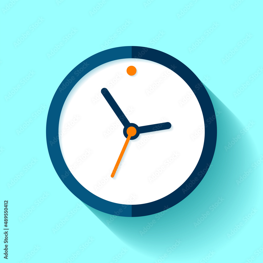 Poster clock icon in flat style, timer on blue background. business watch. vector design element for you pr