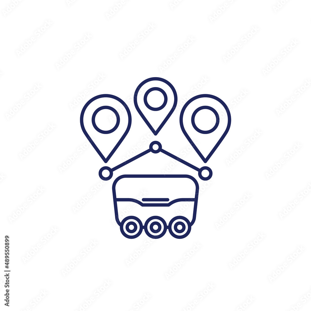 Sticker delivery robot icon, line vector