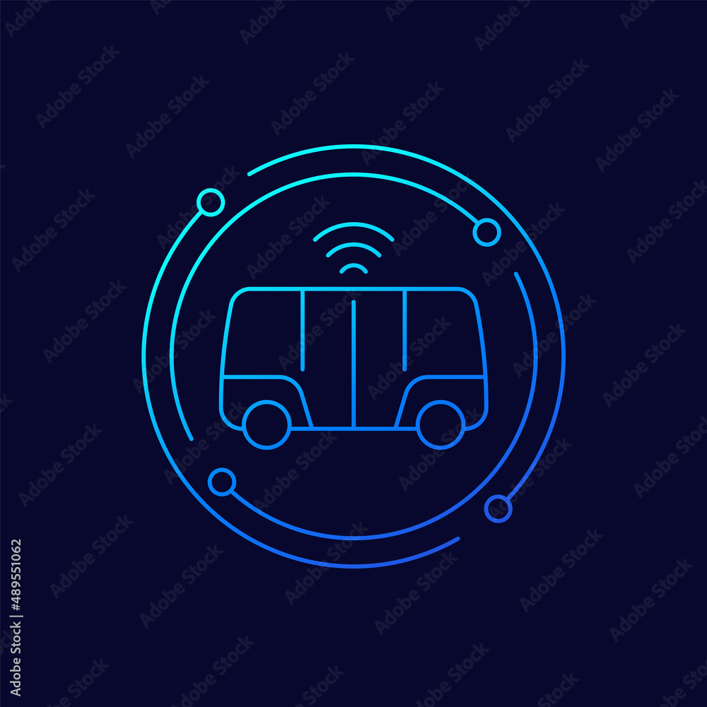 Poster autonomous shuttle bus line vector icon