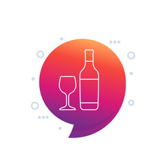 wine bottle and wineglass line icon