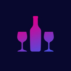 wine bottle and two glasses icon