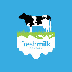 milk grass cow for fresh milk product template logo design