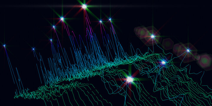 Abstract technology background with polygonal color lines and srars. Analytics data algorithms. Computing concept. Big Data. Banner for business, science and technology.