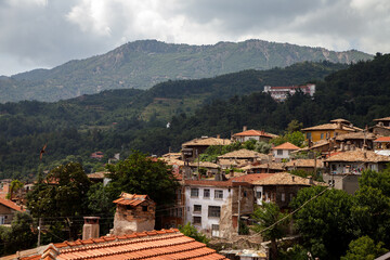 Fototapeta na wymiar Buldan town view with old Anatolian houses 
