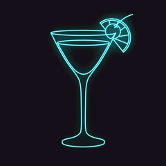 Neon cosmopolitan cocktail. Vector illustration isolated on dark background - obrazy, fototapety, plakaty