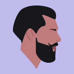 Portrait. Silhouette. Silhouette of a guy. Bearded man. Stylish guy. Male head. Man head silhouette. Flat colored Male illustration.