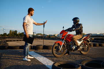 Student at the starting line, motorcycle school