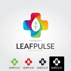 Leaf pulse logo template - vector