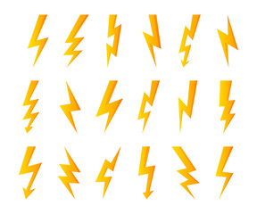 flash logo. storm lightning icon, energy symbol and battery fast charging. Vector set