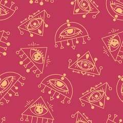 Magic eyes pattern. Seamless print with esoteric and magic eye symbols. Vector abstract texture