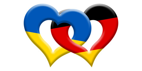 Herzen mit ukrainischer und deutscher Flagge - obrazy, fototapety, plakaty