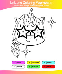 Unicorn coloring worksheet page. Coloring worksheet for preschool. Isolated outline for coloring book. Black and white image for coloring. Vector illustration.