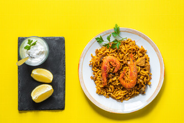 Fideua is a typical dish of Spanish cuisine.