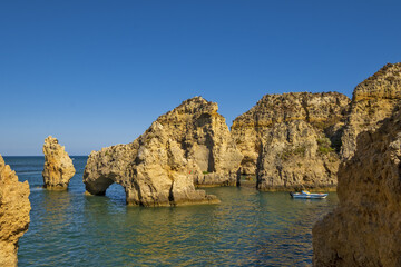 Fototapeta na wymiar Cliff and rocks at Ponta da Piedade, Algarve, Portugal.