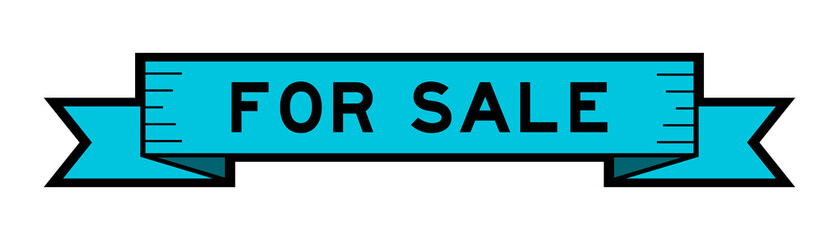 Ribbon label banner with word for sale in blue color on white background
