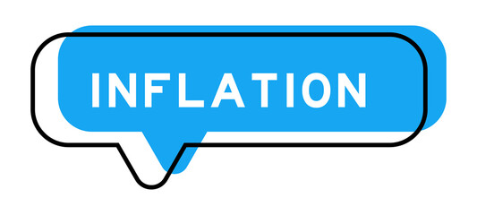 Speech banner and blue shade with word inflation on white background