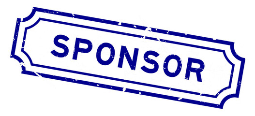 Grunge blue sponsor word rubber seal stamp on white background
