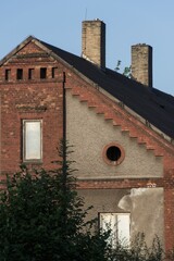 Old vintage houses in Silesia.  Remains of history. Brick constructions for workers working in ironworks.