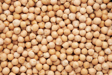 Raw chickpeas background. Chickpeas texture, top view.