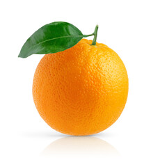 Orange fruit with green leaf isolated on white background with clipping path.