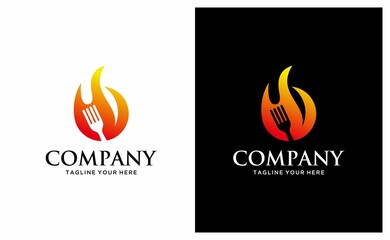 Cold chili pepper grill logo design vector. fire fork fire food logotype. on a black and white background.