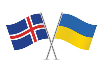 Iceland and Ukraine crossed flags. Icelandic and Ukrainian flags, isolated on white background. Vector icon set. Vector illustration.