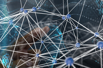 Global network. Blockchain. 3D illustration. Neural networks and artificial intelligence. Abstract