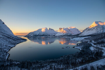 fjord Bergsbotn on island Senja, Norway  in winter