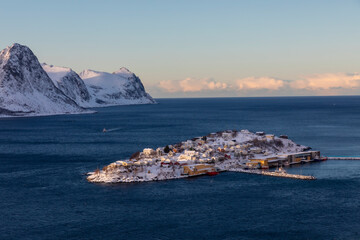 picturesque fishing village Husoy on Senja island in Northern Norway