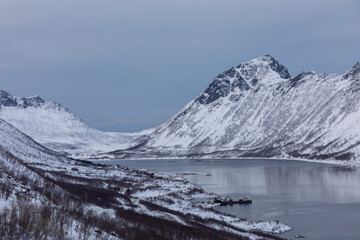 Fototapeta na wymiar Gryllefjord in winter, troms county, norway