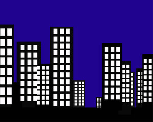 City on the background of the night purple sky