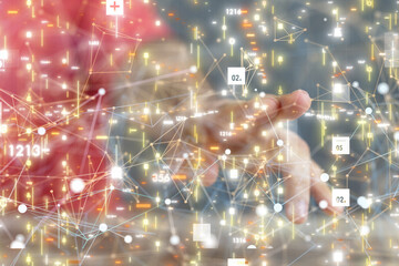 Neural network 3D illustration. Big data and cybersecurity