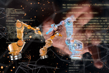 Obraz premium Neural network 3D illustration. Big data and cybersecurity