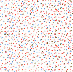 Spring flowers print. Vector seamless floral pattern. Floral design for fashion prints. Endless print made of small pastel color flowers. Elegant template. White background. Stock vector.