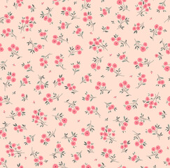 Spring flowers print. Vector seamless floral pattern. Floral design for fashion prints. Endless print made of small pastel pink flowers. Elegant template. Pale rose pink background. Stock vector.