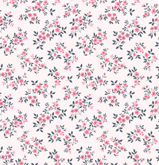 Cute floral pattern in the small daisy flower. Seamless vector texture. Elegant template for fashion prints. Printing with small rose pink flowers. White background.