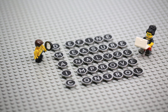 Hong Kong - February 26 2022:minifigure act like   worker make effort on the DMAIC