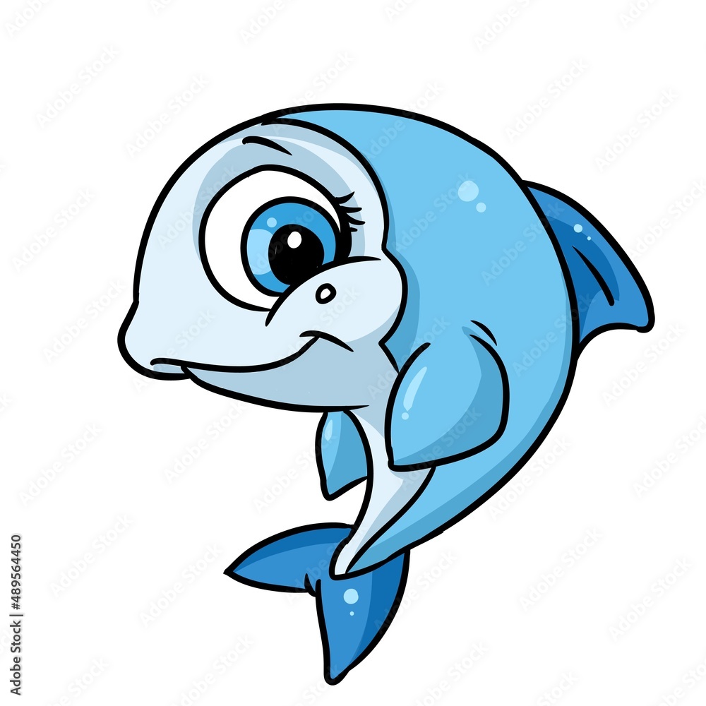 Wall mural Little blue dolphin big eyes animal illustration cartoon character isolated - Wall murals