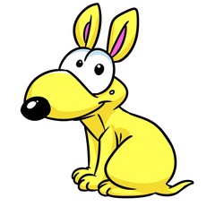 Yellow dog funny caricature small animal sitting illustration cartoon character isolated