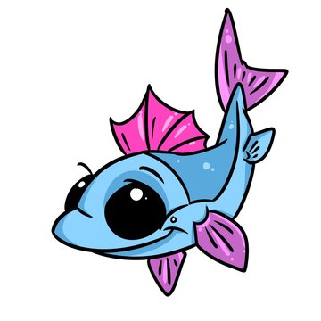 Blue beautiful fish big eyes animal illustration cartoon character isolated