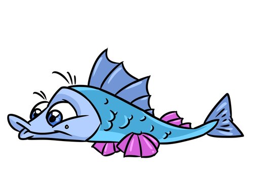 Blue fish lies funny animal illustration cartoon character isolated